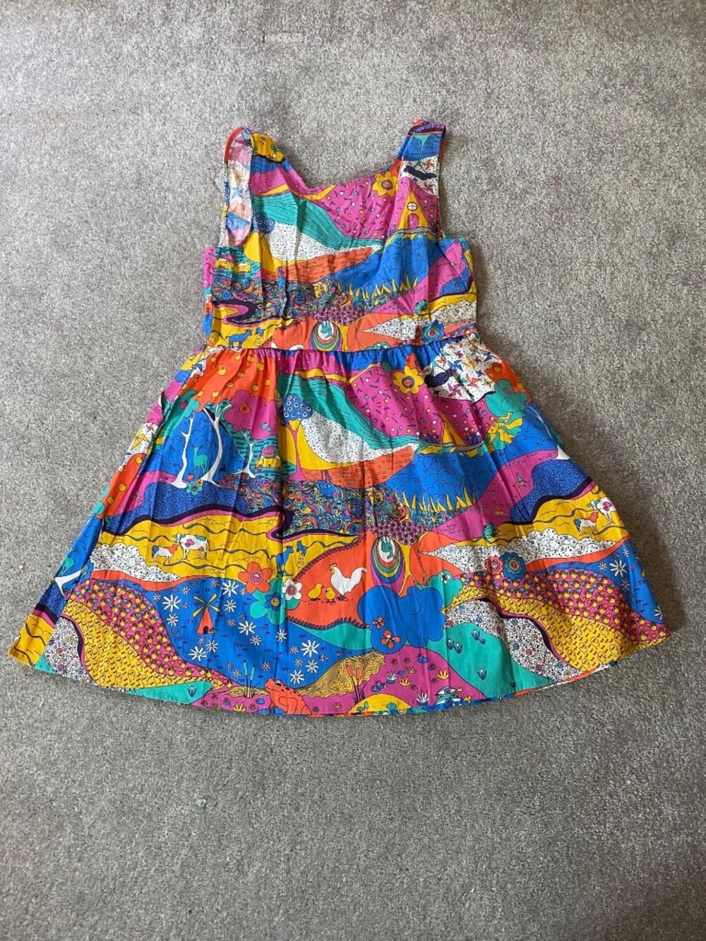 Blue Platypus Landscape Print Fit & Flare Midi Dress in Rainbow Farm Medium - Picture 3 of 10